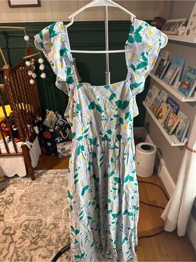 Floral Ruffle Strap Summer Dress in Teal & Yellow